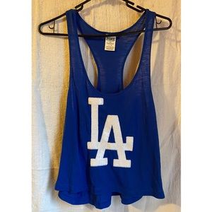 Pink LA Dodgers white sequin bling racerback top